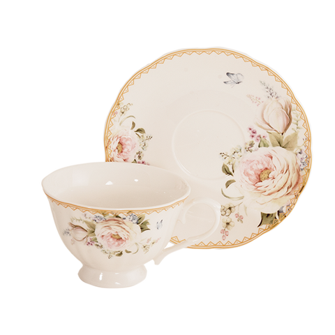 Blush Pink Rose Bouquet Wholesale Priced Porcelain Teacups and Saucers Case of 24 Tea Cups and 24 Saucers-Roses And Teacups