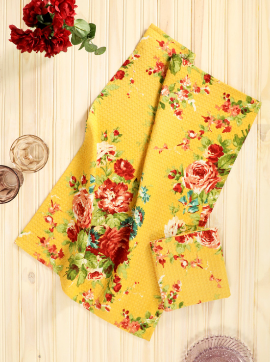 Cottage Rose Yellow Tea Towels Set of 2