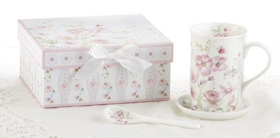 Gift Boxed Porcelain Poppyseed Mug Set Includes Spoon and Coaster - Just 1 Left!