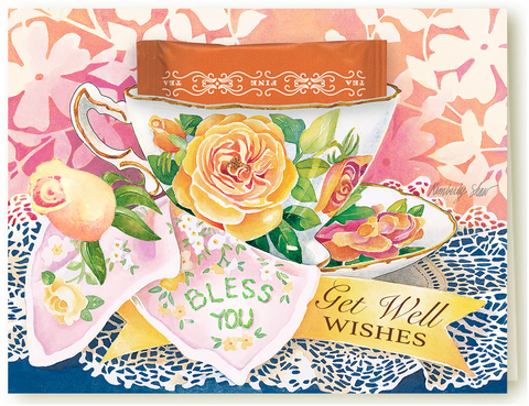 Kimberly Shaw Get Well Blessing Themed Stationery Greeting Card Tea Included