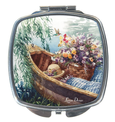 Lakeside Breeze with Hummingbird and Florals Compact Mirror - Perfect Gift or Favor