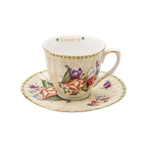 Month of January Birthday Tea Cup Teacups and Saucer