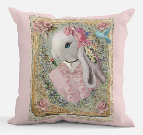 Princess Pink Bunny and Blue Bird Accent Throw Pillow 18 x 18