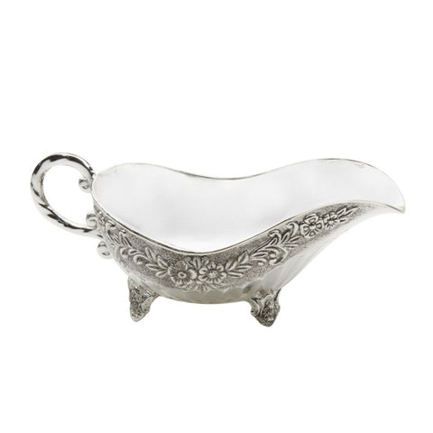 Silver Plated Gravy Boat with Antique Floral Designs