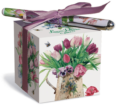 Tulips and Bumblebees Paper Note Block with Designer Pen