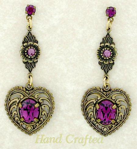 Vintage Style Austrian Crystal Chandelier Heart Earrings