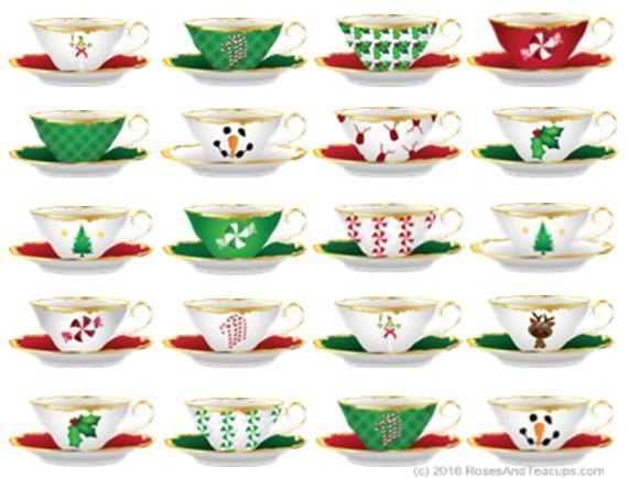 10 Christmas Tea Cups and Teapots Holiday Greeting Cards