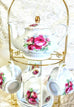 10 Piece Porcelain Tea Set in Pink Rose with FREE Metal Stand