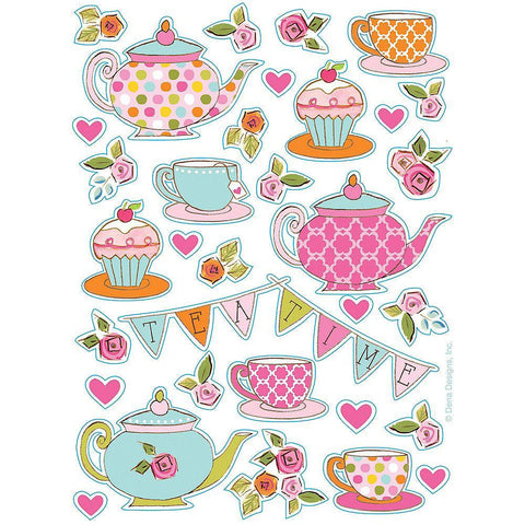 132 Tea Party Stickers-Roses And Teacups