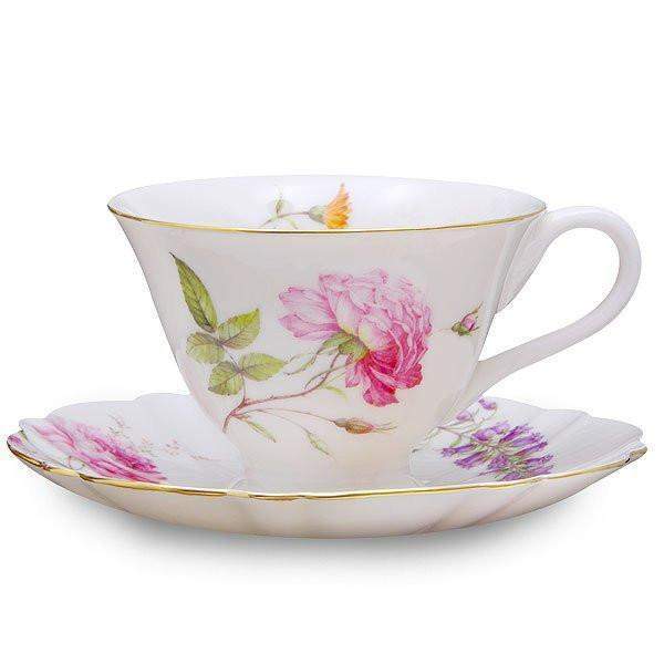 2 Dahlia Porcelain Tea Cups and Saucers (2 Teacups & 2 Saucers)