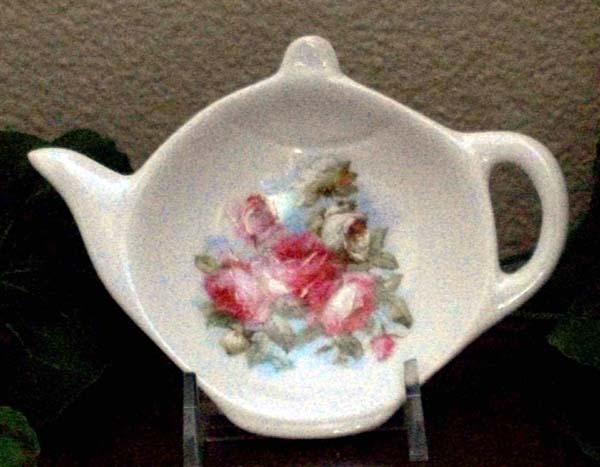 2 Porcelain Tea Bag Caddies - Elizabeth Rose - Hand Decorated in USA