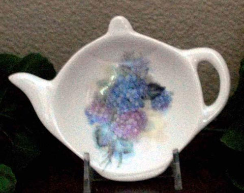 2 Porcelain Tea Bag Caddies - Hydrangea - Hand Decorated in USA
