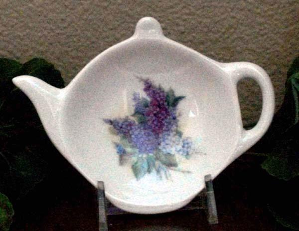 2 Porcelain Tea Bag Caddies - Lilac Bouquet - Hand Decorated in USA