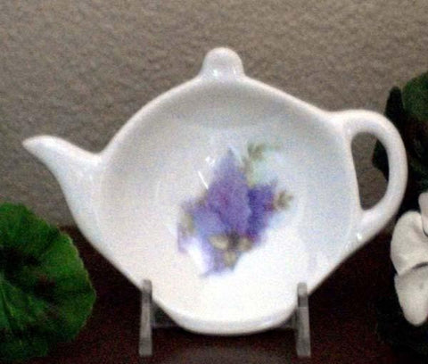 2 Porcelain Tea Bag Caddies - Lilac - Hand Decorated in USA
