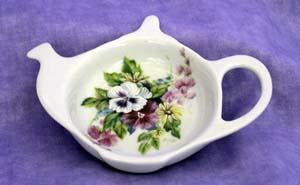 2 Porcelain Tea Bag Caddies - Pansy Bouquet - Hand Decorated in USA