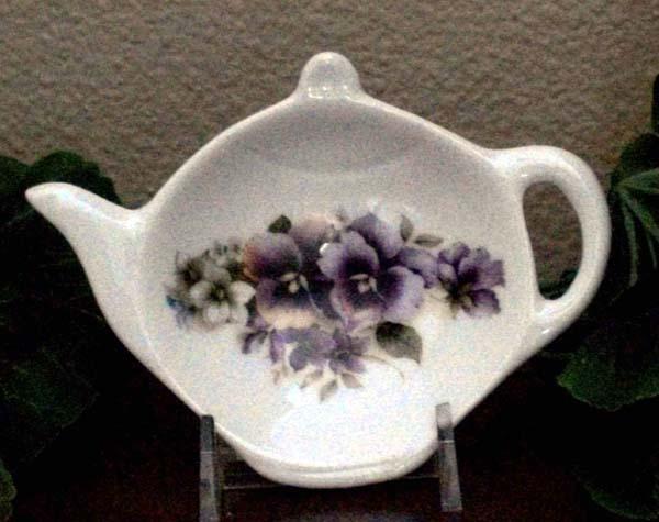 2 Porcelain Tea Bag Caddies - Pansy - Hand Decorated in USA