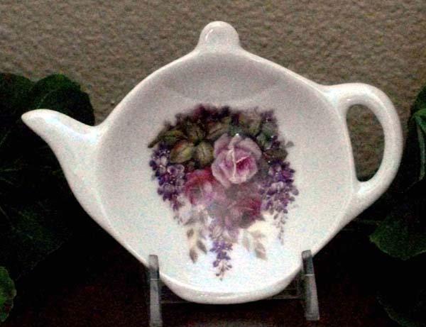 2 Porcelain Tea Bag Caddies - Wisteria and Roses -Hand Decorated in USA