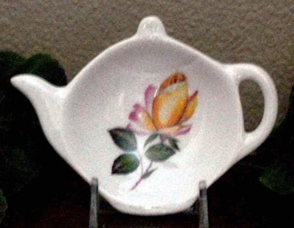 2 Porcelain Tea Bag Caddies - Yellow Rose - Hand Decorated in USA