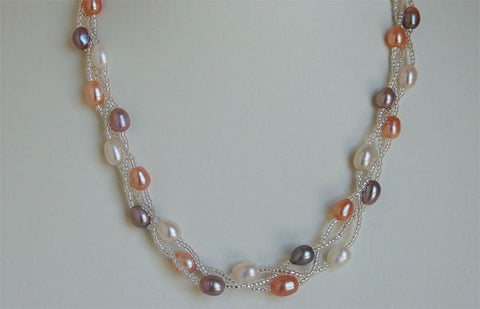 3 Strand Pink Pearl Necklace