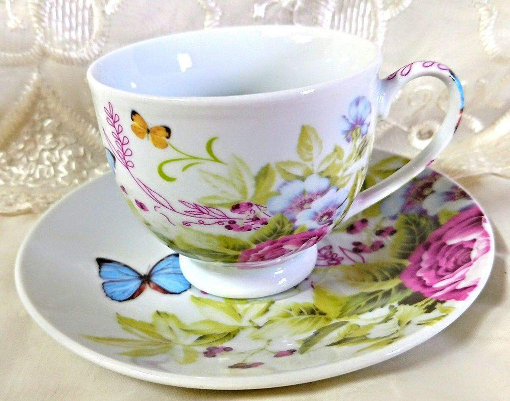4 White Butterfly Teacup (Tea Cup) Tea Party Favors-Roses And Teacups