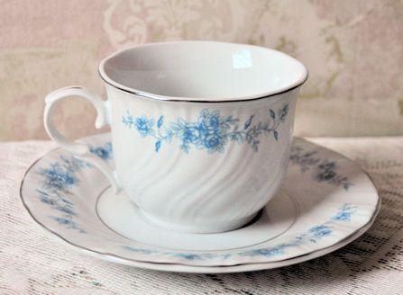 6 Childrens Blue Rose Demi Tasse Porcelain Teacups and Saucers - Limited Supply