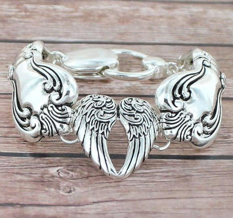 Antique Silvertone Angel Wings Spoon Style Magnetic Bracelet - Only 2 Available!