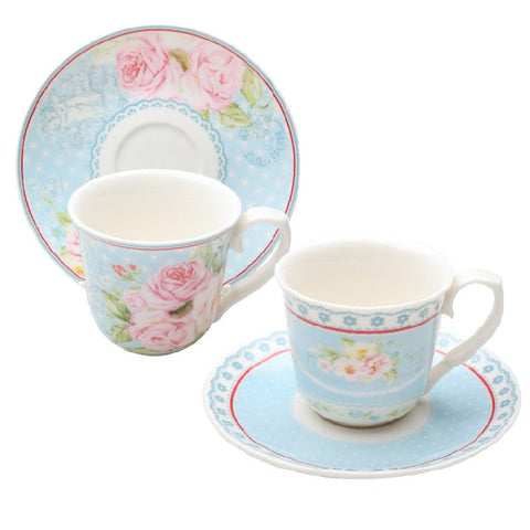 Ashley Rose Demi Teacups and Saucers Children or Espresso Gift Boxed Set of 2