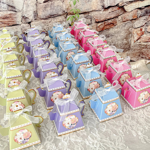 Assorted Colors Tea Time Whimsy Teapot Favor Box Set of 24