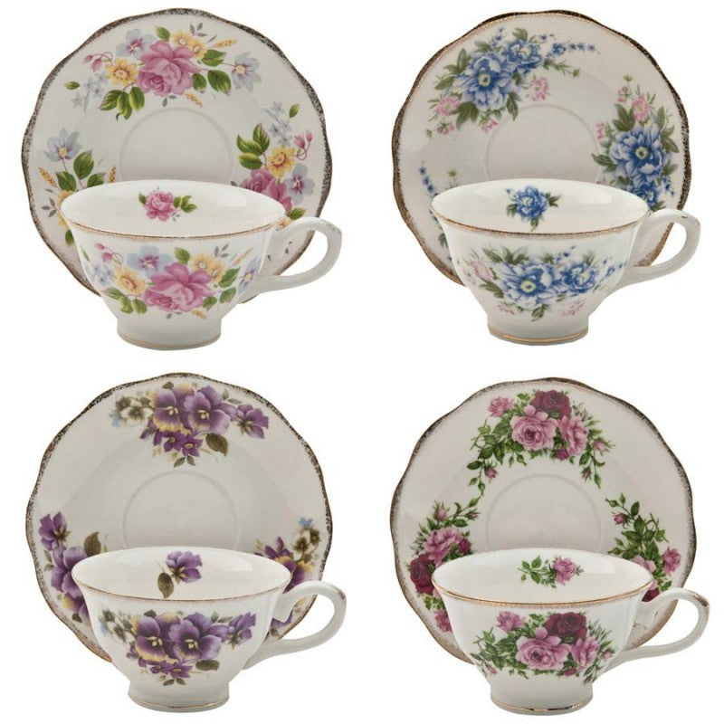 Assorted Vintage Floral Tea Cups and Saucers Set of 4 ON SALE!!