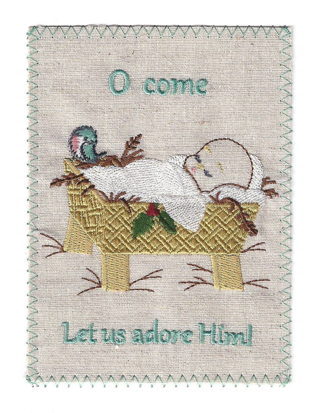 Baby Jesus in Manger Holiday Christmas Embroidered Card
