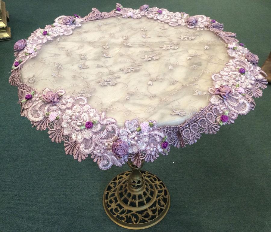 Beaded Lace Small Table Topper Lavender - Only 1 Available