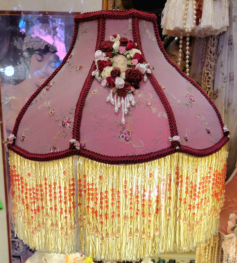 Beautiful Burgundy Cameo and Lace Large Lamp Shade - One of a Kind!