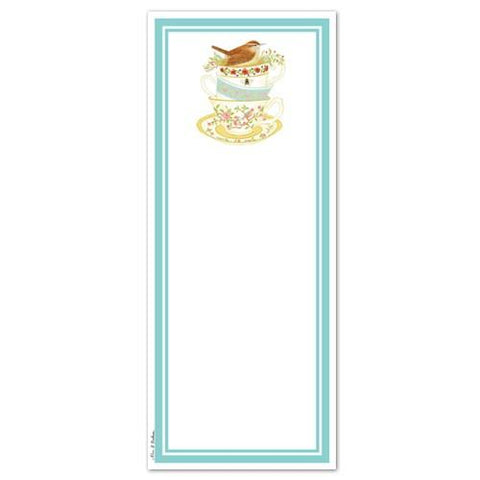 Bird on Stacked Tea Cups Magnetic Shopping List Notepad