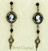 Black Cameo and Crystal Drop Earrings