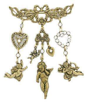 Brass Cupids and Hearts Pin