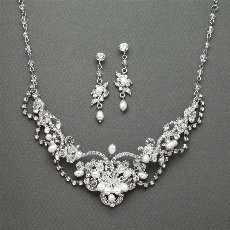 Bridal Romance Pearl & Crystal Wedding Necklace & Earrings Set 4061S