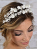 Bridal Tiara Wedding Crown with Soft Ivory Resin Florals & Matte Silver Flowers 4635T-I-S