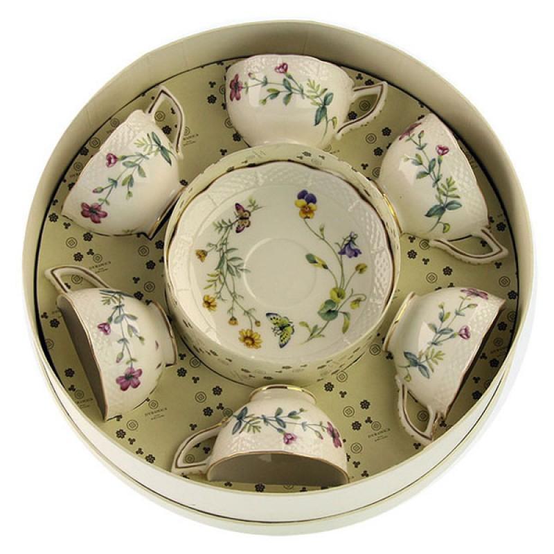 Caroline Butterflies and Floral Girls Size Porcelain Teacups and Saucers