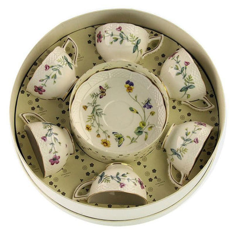Caroline Butterflies and Floral Girls Size Porcelain Teacups and Saucers