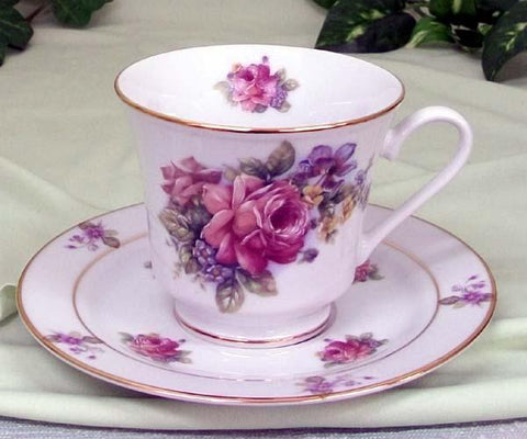 Catherine Porcelain Tea Cup and Saucer Set of 2 - Guinevere-Roses And Teacups