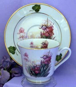 Catherine Porcelain Tea Cup and Saucer Set of 2 - Iris