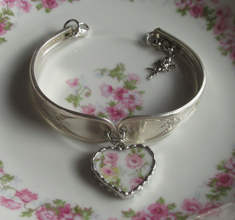 Cherished Cherub Broken China Spoon Bracelet - One of a Kind!