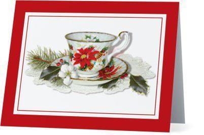 Christmas Tea Cup Holiday Greeting Card Set of 10