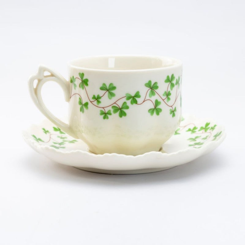 Clover Vine Hand Crafted Porcelain Tea Cups Teacups and Saucers - Set of 4
