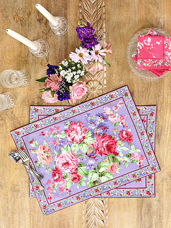 Cottage Rose Periwinkle Canvas Placemats Set of 4