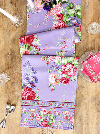 Cottage Rose Periwinkle Table Runner