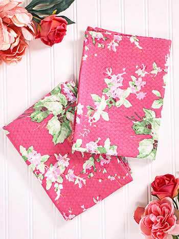 Cottage Rose Pink Tea Towels Set of 2