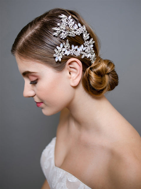 Couture Wedding Headpiece with White Opals and Clear Crystals 4604H-S