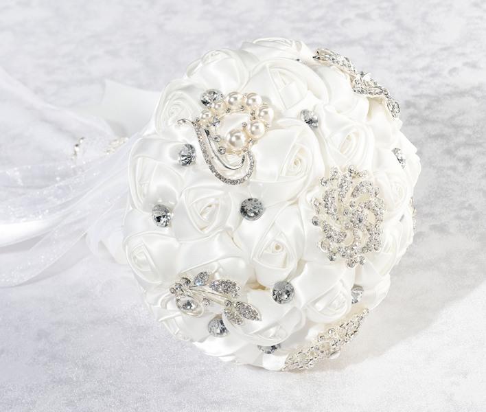 Crystal Flower Bouquet in White or Ivory