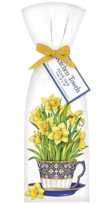Daffodils Tea Cup Set of 2 Cotton Tea Towels - Only 3 Left!-Roses And Teacups